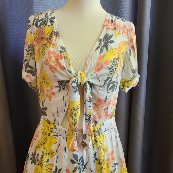 Free People Tropical Floral Tie Front Mini Dress - Picture 1 of 7